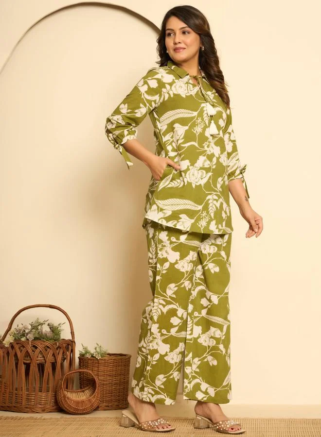 KASYA Green Printed Cotton Co-ord Set
